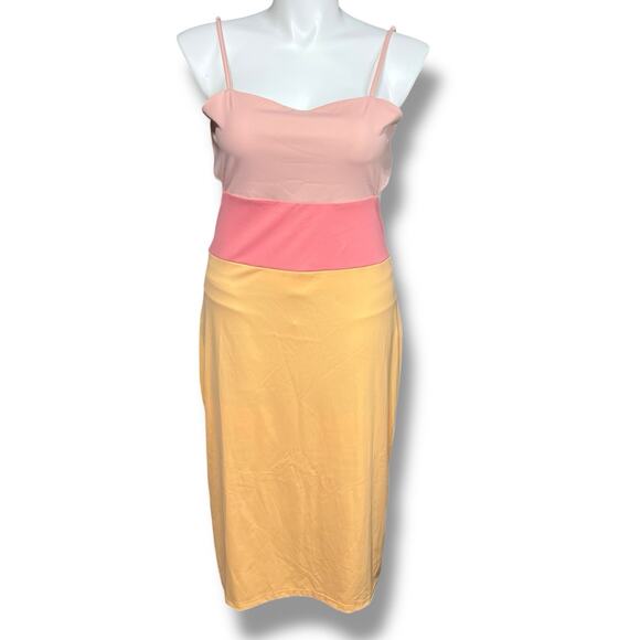 Pink Lily Womens Cutout Bodycon Dress Colorblock Pink Orange Sexy Tube Dress 3XL - Picture 2 of 10